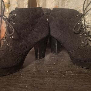 Charlotte Russe Black Suede Lace-Up Block Heel Ankle Booties